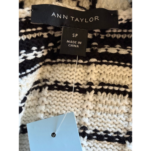 Ann Taylor Black White Striped Tweed Sweater Jacket NWT Small Petite - Picture 3 of 5
